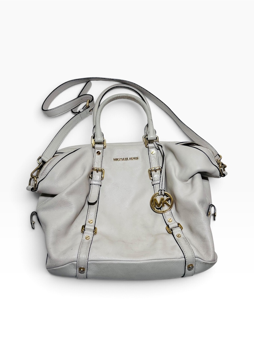 Michael Kors Light Gray Leather Satchel with Gold Hardware